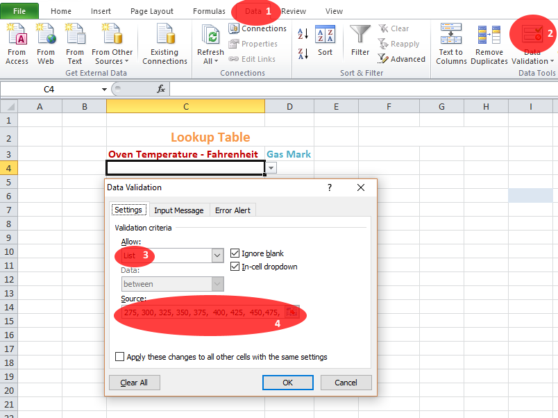 Excel data validation list