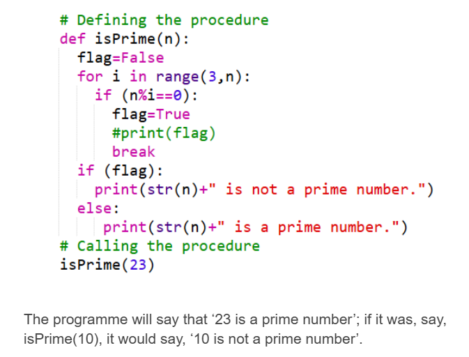 Python procedure for prime number checking