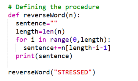 Python procedure for reversing a word