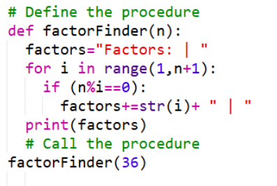 Python procedure for factor finding